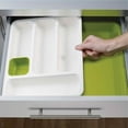 thumbnail image 4 of Organizador de cubiertos ergonómico, bandeja expandible para utensilios para cajones de cocina de varios tamaños, compartimentos de marca para una fácil clasificación, blanco/verde (39,1 x 30,5 x, 4 of 5
