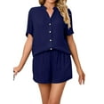thumbnail image 6 of Hanerdun Women V Neck Pajamas Loungewear Set Female Button Up Pjs Sleepwear Dark Blue S, 6 of 6