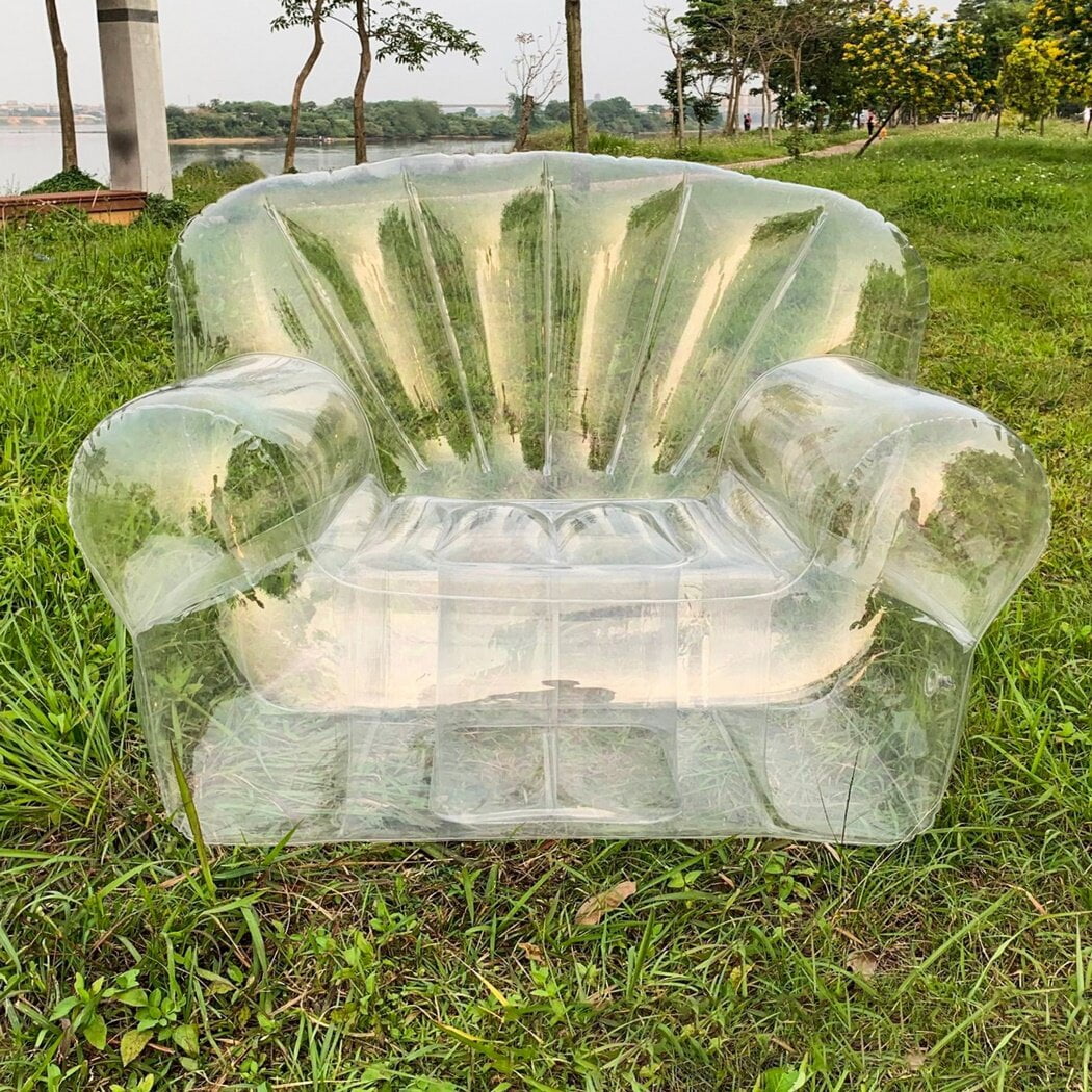 Transparent Inflatable Chair with Foot Air Pump, Clear PVC