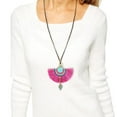 thumbnail image 6 of Stylish Turquoise with Pink Fan Tassel Long Statement Necklace, 6 of 6
