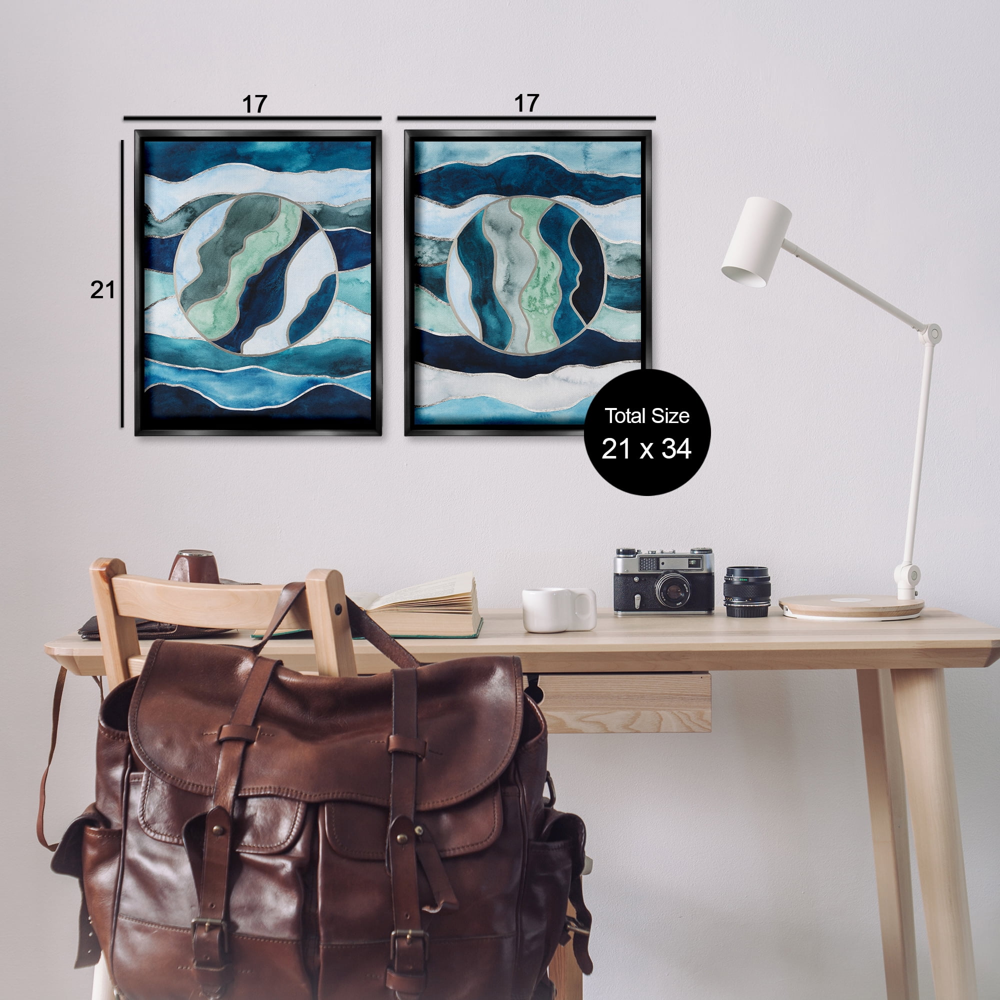 Stupell Industries Nautical Stained Glass Style Abstract Abstract Painting Black Floater Framed Canvas Art Print Wall Art, 17 x 21, Set of 2