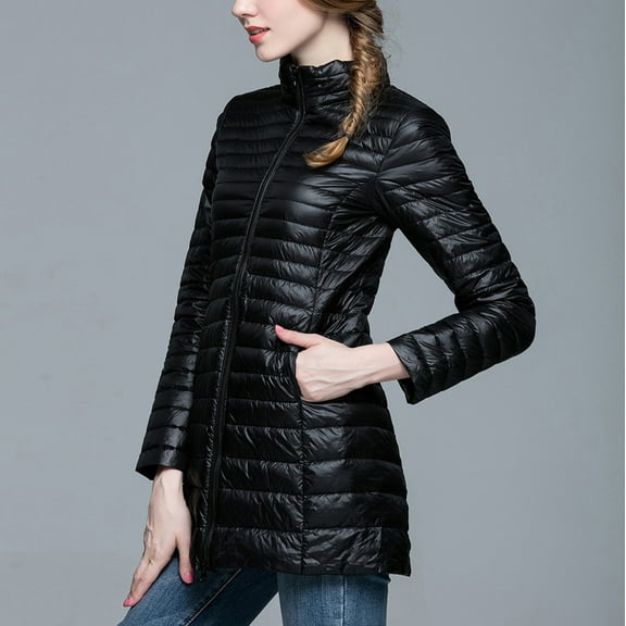 Aayomet Winter Coats For Women Women's Heavyweight Diamond Quilted Knee Length Puffer Coat,Black 4XL