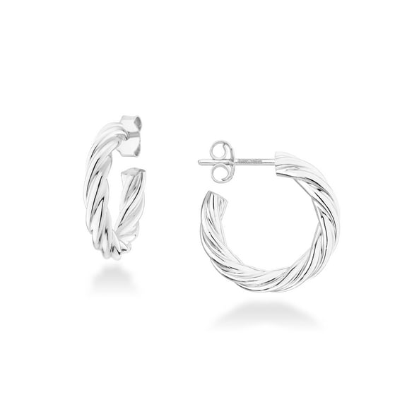 Miabella 925 Sterling Silver or 18Kt Gold Over Silver 3mm Twisted Lightweight Chunky Small Hoop Earrings for Women Made in Italy (Sterling silver)