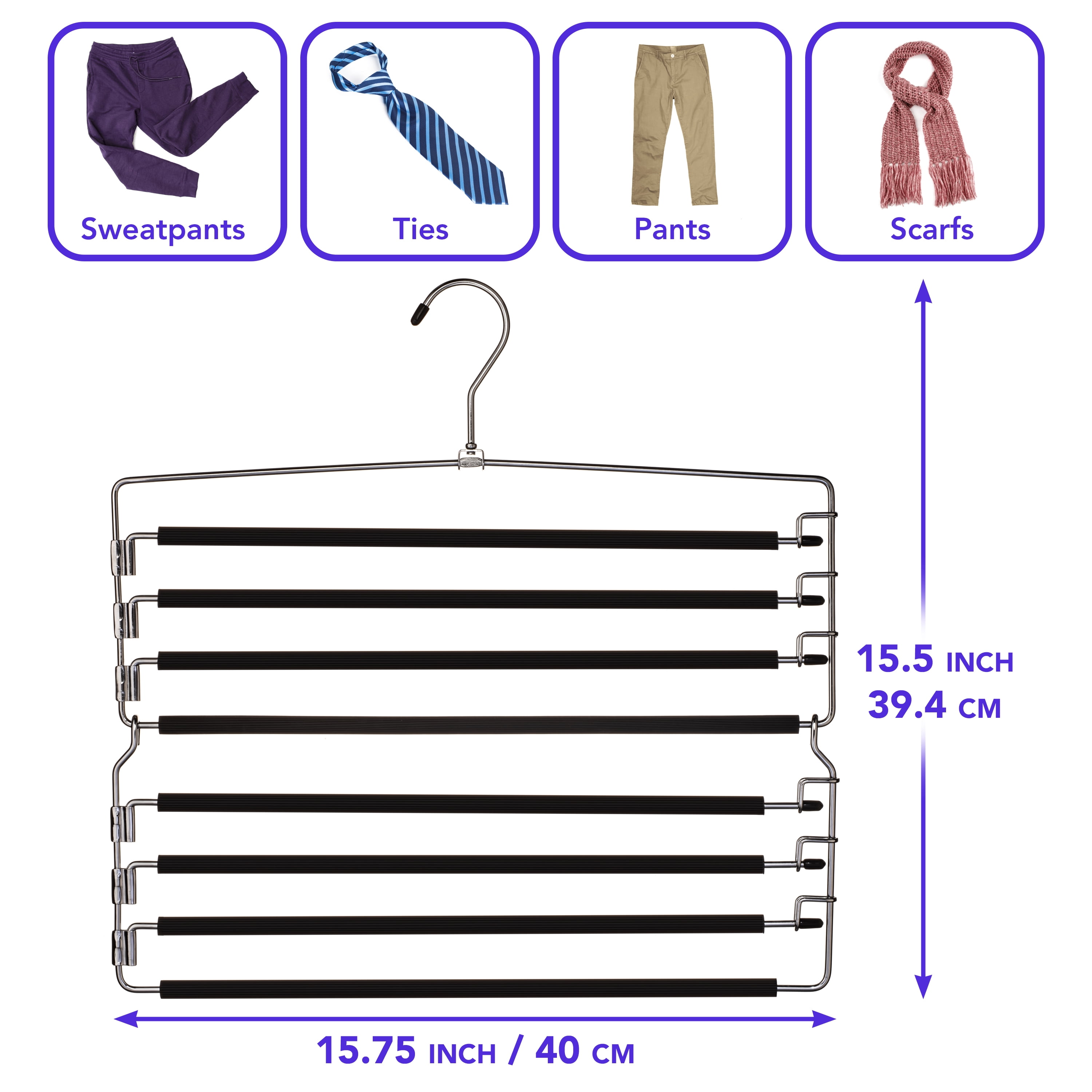 USTECH 8-Tier Folding Space Saving Metal Pants Hanger with Non Slip Swing Arms, 3 Pack