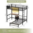 thumbnail image 2 of FABATO Base Cama Individual - Litera de Acero 5 en 1 con Doble Cama Individual, Escritorio, Cajón, Perchero, Malla Metálica con 6 Ganchos y Organizador de Tela - Luz LED y Conexión CA/USB (Negro), 2 of 7