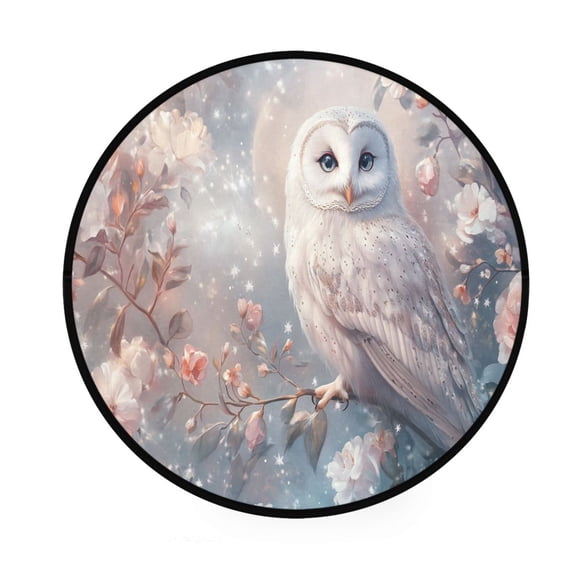 BZSMCE Round Decorative Floor Mat Owl with Flowers Pattern 36.2IN