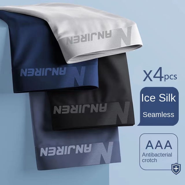4Pcs Men's Underwear Ice Silk Mesh Boxer Shorts Sexy Panties Man Underpants Thin Male U Convex Lingerie Wholesale Lots L-6XL 9901 L
