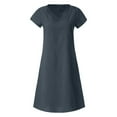 thumbnail image 5 of ASFGIMUJ Women Fashion Solid Casual Loose And Cool V Neck Short Sleeve Long Dress, 5 of 5