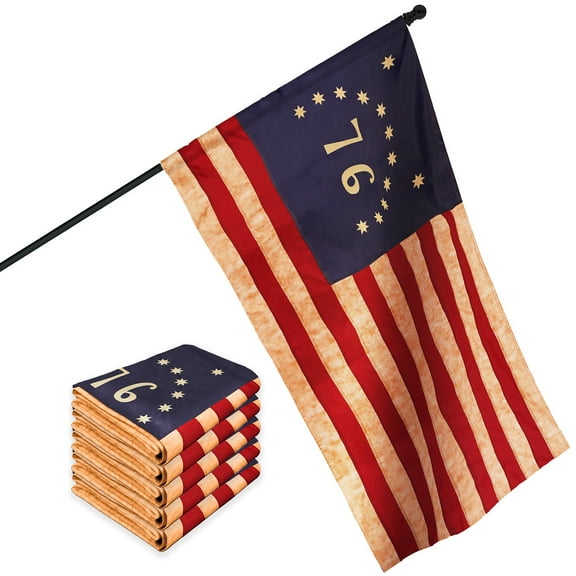 G128 5 Pack: Bennington 76 Tea-Stained Flag | 1x1.5 Ft | ToughWeave Pro Series Pole Sleeve Embroidered 420D Polyester | Historical Flag, Embroidered Design, High Quality, NO Flagpole Included