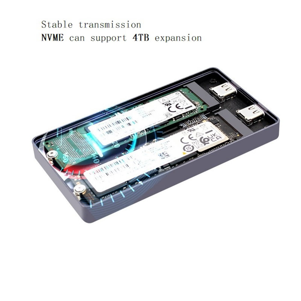 M.2 NVME NGFF SSD Enclosure Single Chip Dual Protocol Dual Disk USB3.2 10Gb Mobile Storage Hard Drive Box,1 * hard drive box 2 * data cables 1 set * installation accessories,Dark Gray