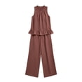 thumbnail image 5 of Muscularfit Womens Linen Set 2 Piece Summer Sets for Women Palazzo Vacation Sets Crew Neck Full Length Wide-Leg Sleeveless Brown Casual Sets for Women,L, 5 of 5