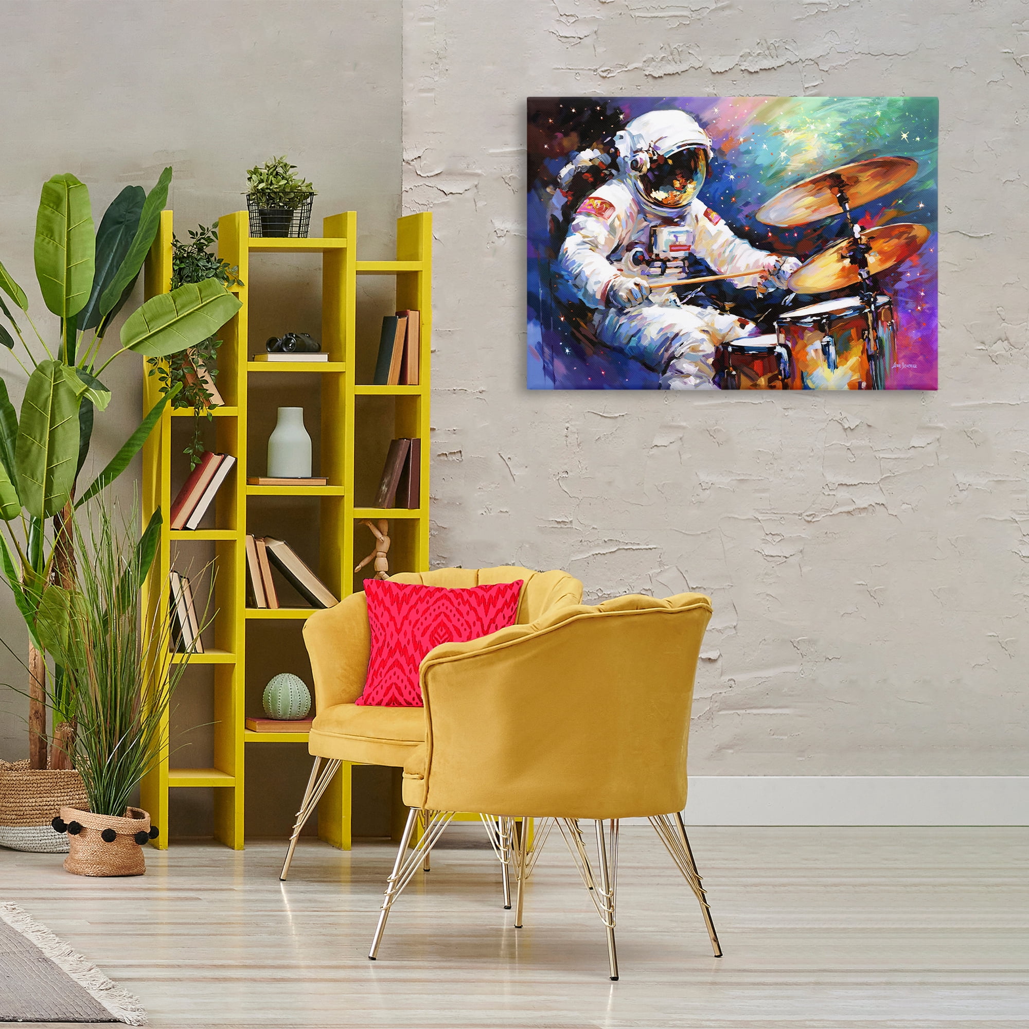 Stupell Industries Cosmic Drummer Musician Astrology & Stars Painting Wrapped Canvas Art Print Wall Art, 36 x 24