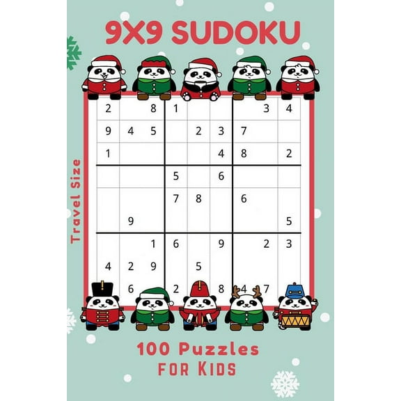 Kids Sudoku Puzzle Travel Size : Christmas Panda Kids 9X9 Sudoku 100 puzzle travel size Stocking Stuffer (Paperback)