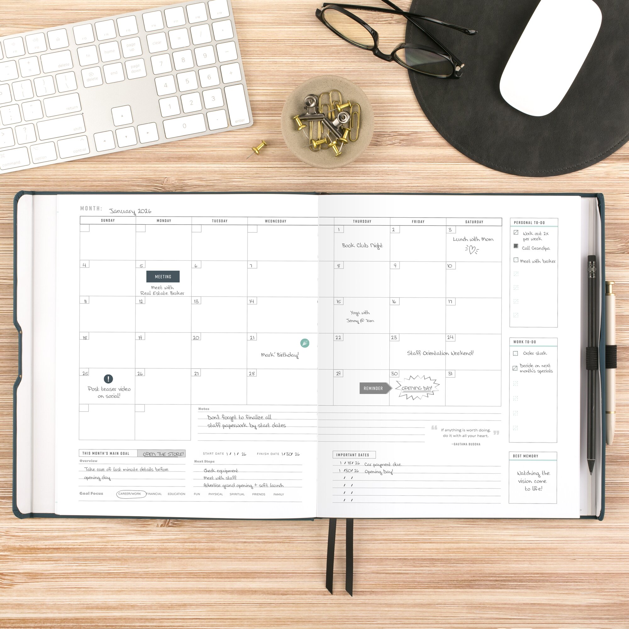 AT-A-GLANCE FOUNDATION GOAL SETTING Undated Weekly Monthly Planner Blue Large 8