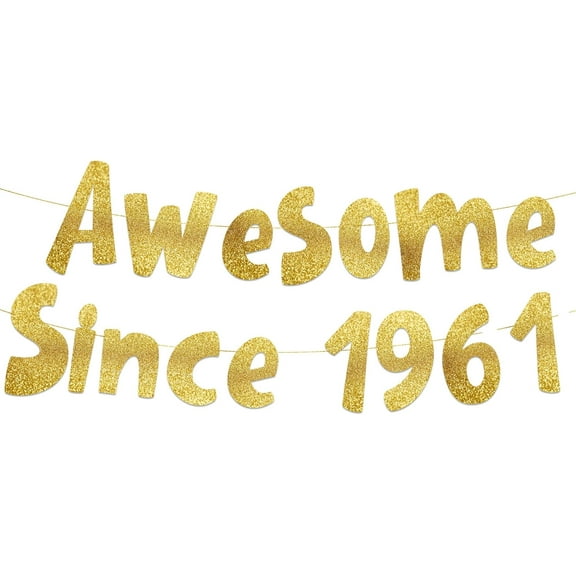 Awesome Since 1961 Gold Glitter Banner - 64th Birthday and Anniversary Party Decorations