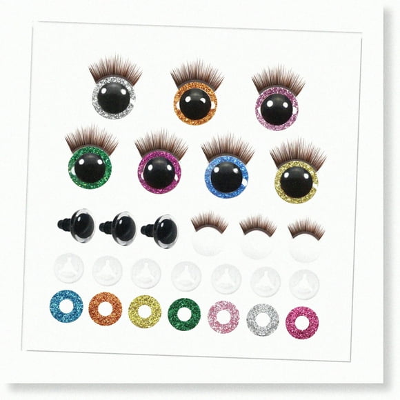 GlitterGems: 28pcs 12mm Plastic Safety s with Brown lashes for DIY Puppet Bear Stuffed Animal Doll Making. Crochet with 7 Colors for Amigurumis.