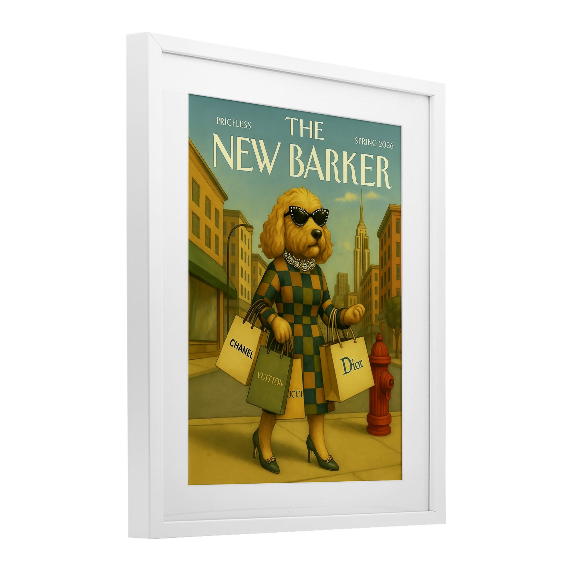 Stupell Industries New Barker Dog Magazine White Framed Print Under Glass, design by Grotto Studios