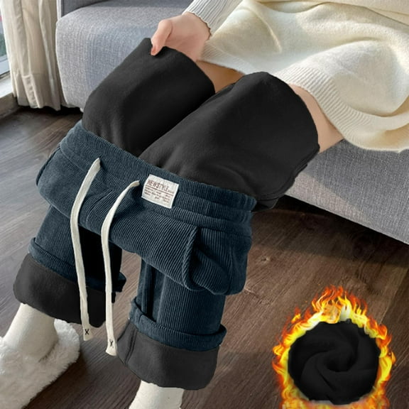 Juniors Fleece Lined Pants Elastic Waist Warm Plush Comfy Winter Trouser for Lounge Sleepwear