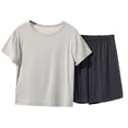 thumbnail image 2 of HAOTAGS Teen Girls Summer Short Sleeve Outfit Set (2-17) Soft Modal Cotton Two-Piece Lounge Sleepwear Gray Size 7, 2 of 9