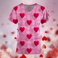 thumbnail image 2 of Valentine's Day Savings Clearance 2024! TAGOLD Women Scrub Tops, Print Scrub Tops, Women Valentine Day Short Sleeve V-neck Tops Printed Pockets Blouse Nursing, 2 of 5