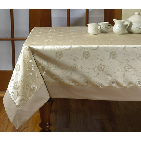 

Elegant Embroidered Flower Design Tablecloths - 70 x 88 - In Gold