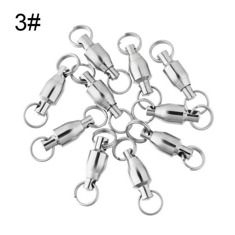 10PCS high strength High Quality Stainless Steel Durable Fishing Rolling Swivel  Connector Solid Ring Bearing Barrel Heavy Duty Ball 3# 