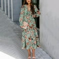 thumbnail image 3 of Drses‌‌ ‌‌Women's Boho Floral Maxi Dress - Long Sleeve Plunging Deep V-Neck Casual Beach Wear, 3 of 4