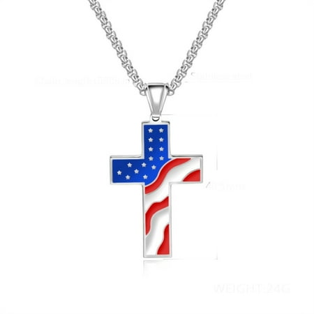 America Pendant Jewelry - American Flag Metal Steel Cross Tarnish Resistant Pendant Necklace, J-111-USA