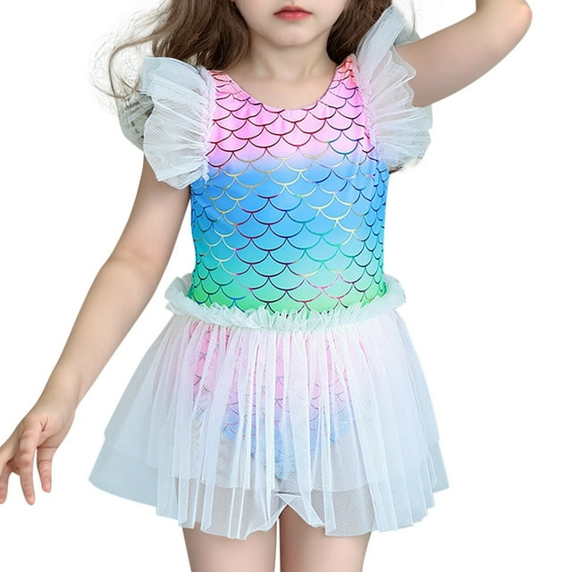 Hiiyo Maillot de Bain une Pièce pour Filles avec Volants en Maille, UPF 50+, Imprimé Écailles