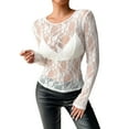 thumbnail image 2 of Satin Blouses for Women JIANLAI Long Sleeve Mock Neck Sheer Blouse See Through Floral Lace Tops (S-2XL) White, 2 of 4