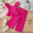 thumbnail image 2 of WXFAZCVU Girls Summer Outfits Ruffle Short Sleeved Top and Wide Leg Pants Kids Clothing Set Size 90, 2 of 4