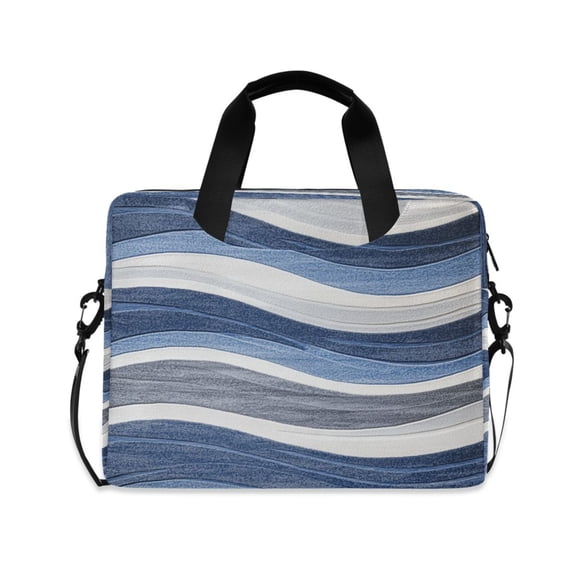 16inch Laptop Briefcase, Business Laptop Bag with Detachable Strap & Padded Compartment, Water-Resistant Polyester,A Blue and Gray Wavy