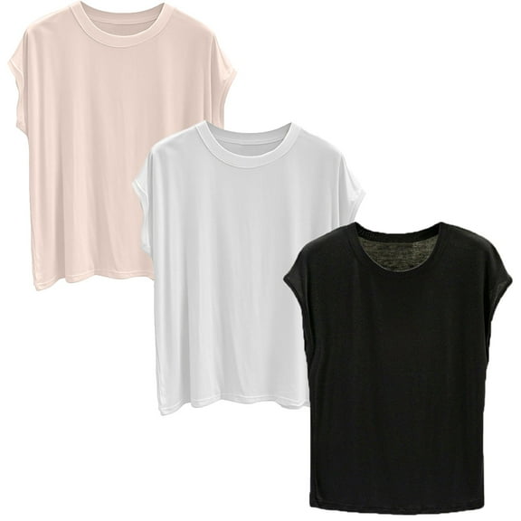 Yubnlvae 3-Pack Modal Basic Tees - Women's Soft Crew Neck Short Sleeve Shirts (Breathable Everyday Wear | Lightweight Comfort) (A | L)