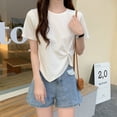 thumbnail image 2 of Blusa de cintura alta de manga corta para mujer, camisa Irregular suave y única llamativa para mujer, 2 of 5