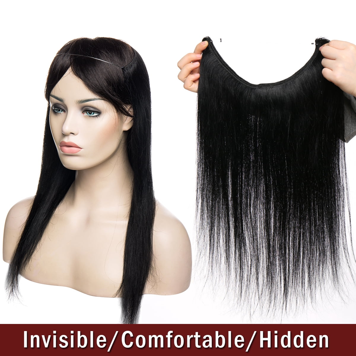 SEGO Wire in Human Hair Extensions Hidden Hair Extensions with Invisible Band Translucent Fish Line Hairpiece without Clip