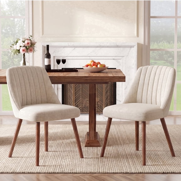 AFO Dining Chair Set of 2 with Solid Wood Legs, Modern Tufted Back Dining Room Chairs for Kitchen and Cafe, Beige
