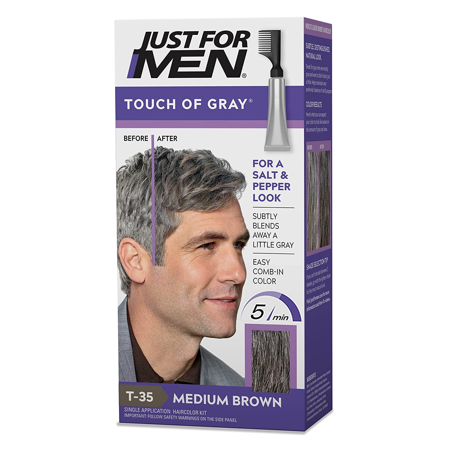 Touch Of Gray, Gray Hair Coloring for Men with Comb Applicator, Great for a  Salt and Pepper Look - Medium Brown, T-35 - Pack of 3 (Packaging May Vary)