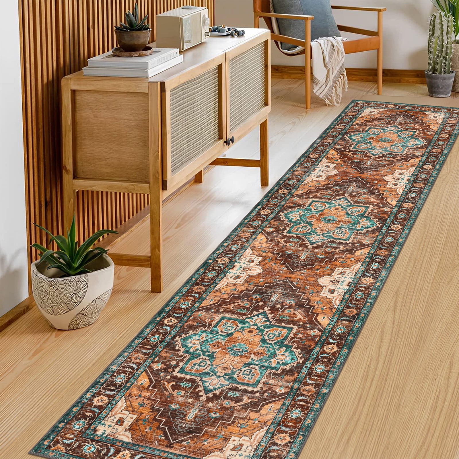 2 x 8 ft Washable Hallway Runner Rugs, Non-Slip Soft Kitchen Rug Runner Laundry Room Rug, Vintage Floor Runner for Kitchen Entryway Laundry Room