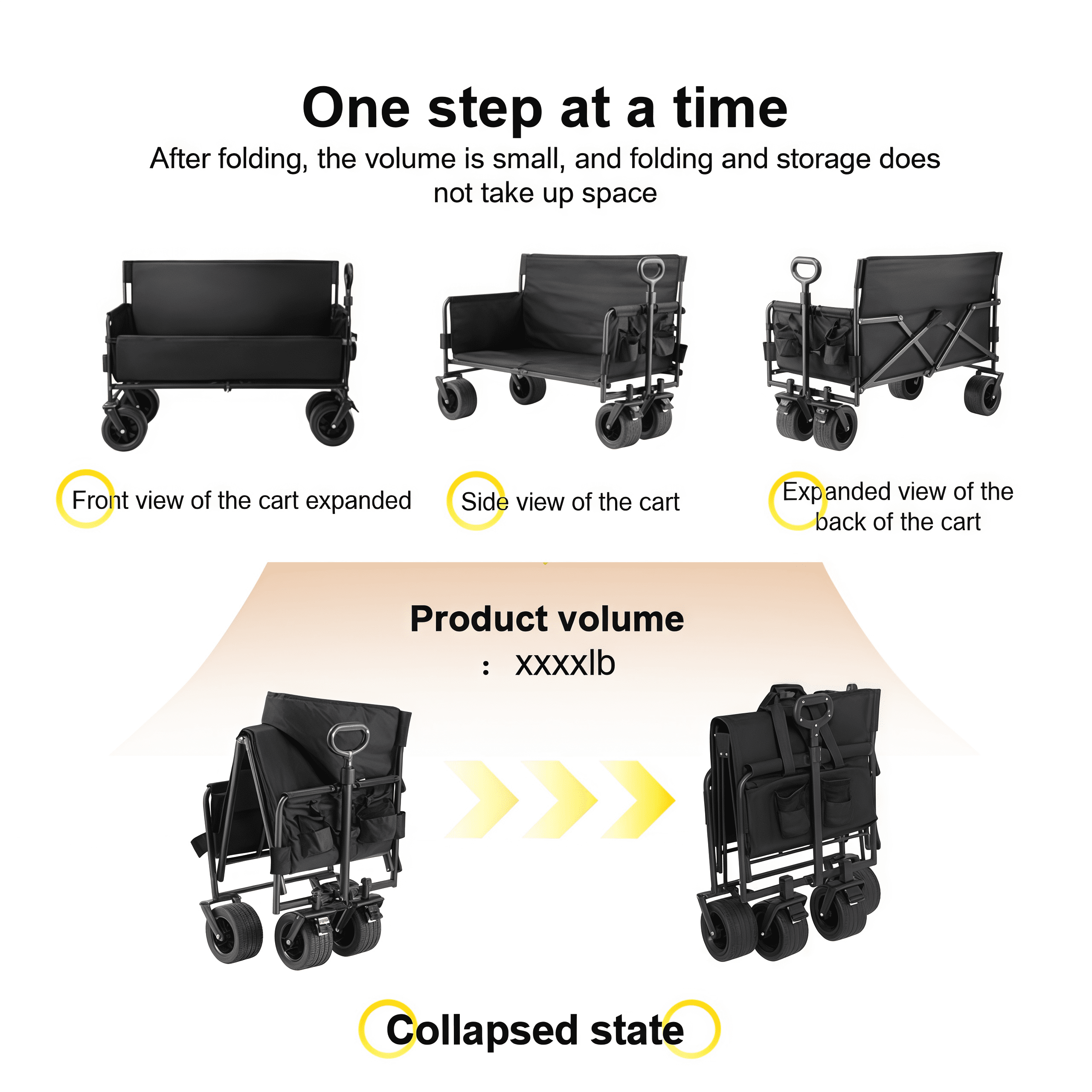 Wagon Cart, Collapsible Wagon,Sports Wagon with seats  Sofa cart & Cup Holders, 445 lbs Capacity, for Garden/Camping Use,Black
