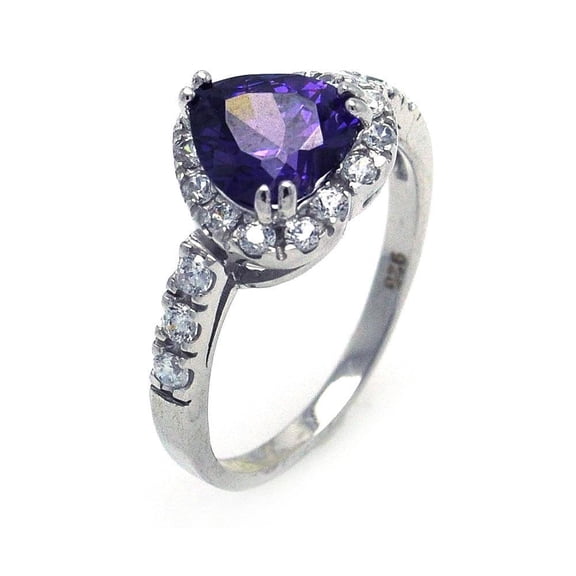 Sterling Silver 925 Rhodium Plated Purple Promise Love Heart Ring CZ Jewelry Female Size 6