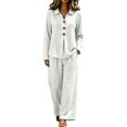 thumbnail image 2 of sdhkgrrt Women Plus Size 2 Piece Lounge Set Collared Long Sleeve Shirt Wide Leg Pants Solid Loose Boho Tracksuit Fall Winter Outfits, White 2XL, 2 of 8