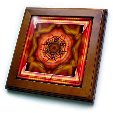 3dRose MANDALA meditation harmony InnerPeace red pink gold zen joy chakra energy glowing NewAge - Framed Tile, 6 by 6-inch