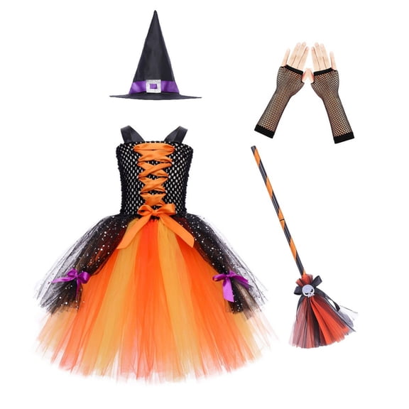 Shadoumai Girl Halloween Tulle Dress Loose Long Line Tulle Dress With Light Overlay Skirt for Daily Indoor Play & Informal Family Halloween Home Parties