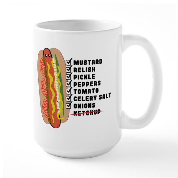 CafePress - Hotdog Checklist - 15 oz Ceramic Large White Novelty Mug