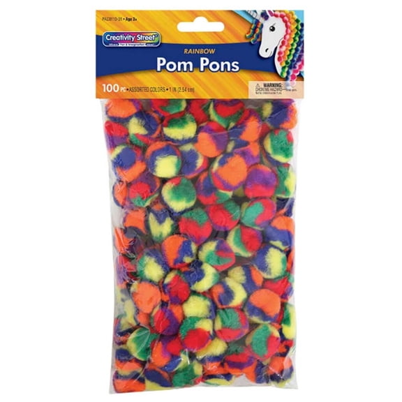 Creativity Street Pom Pons, 1", Rainbow Colors 100/Pkg.