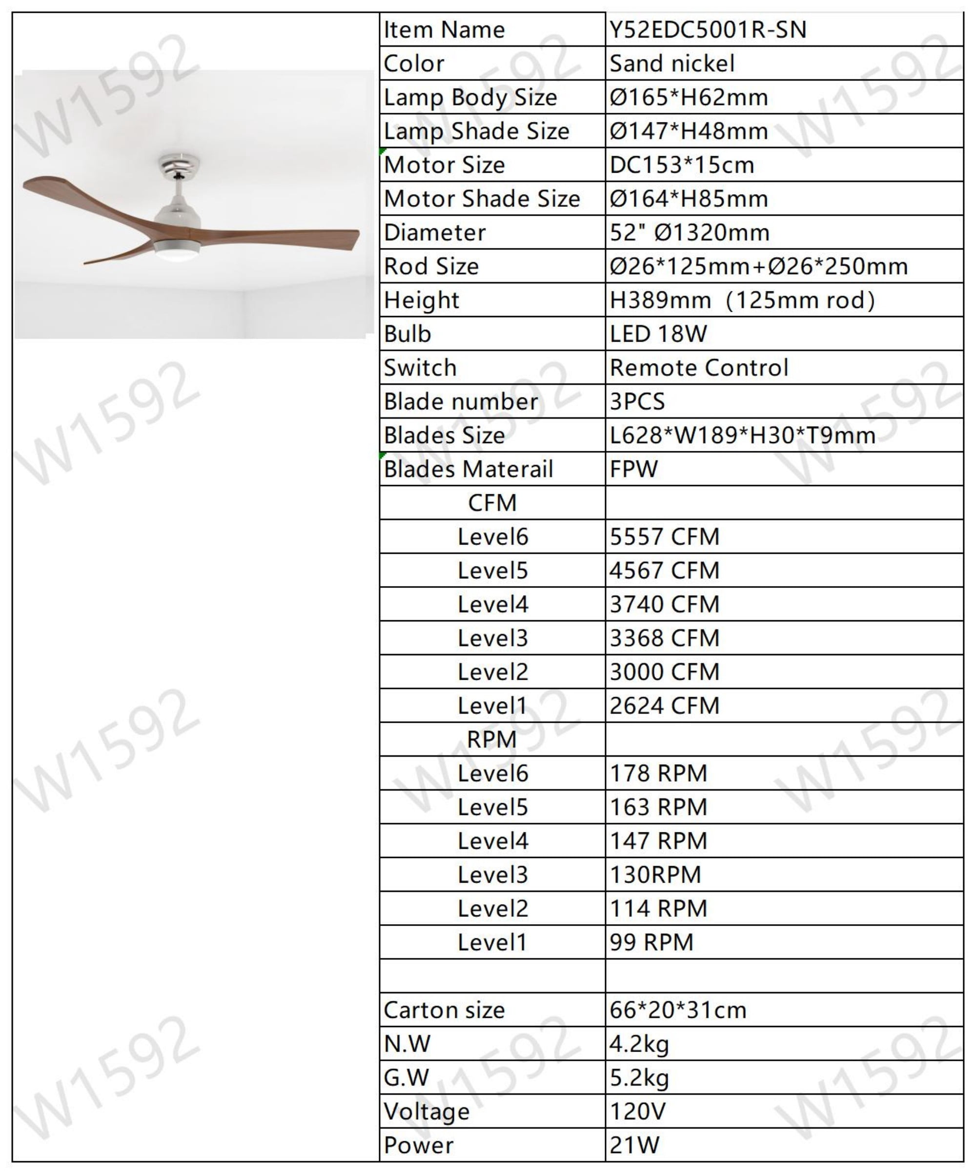 BOFANG 52" Ultra Quiet Ceiling Fan for Bedroom & Living Room,Wood Blades, Remote Light,Nickel