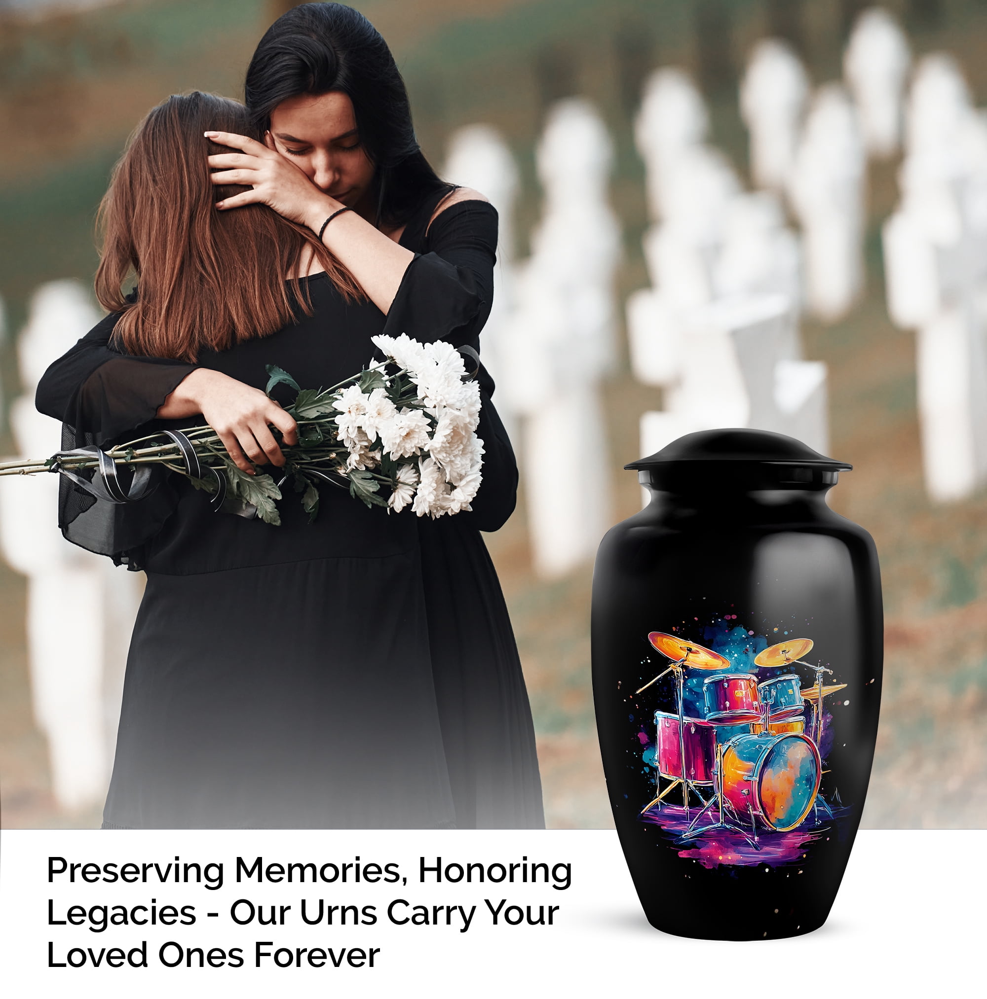 Neon Drummer Memorial Urns Set, Funeral Urn For Human Ashes Adult Female, Small Urn For Human Ash Keepsake, Musical Cremation Urns For Ashes Adult Male, (Size 10 Inch 1 Pcs & Size 3 Inch, 2 Pcs)