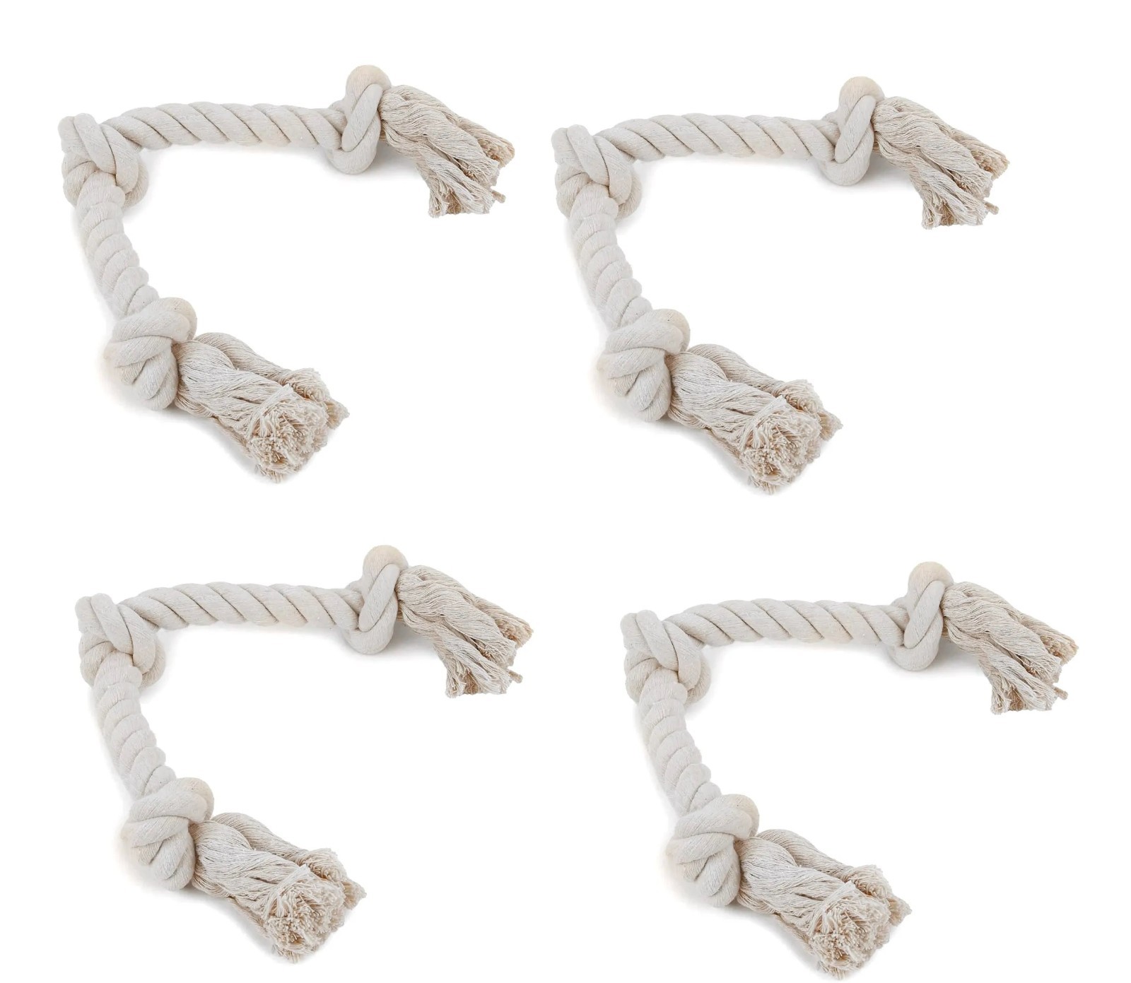 LONG Rope Eco Friendly Dog Tug Toys 21 inches 100% Cotton FUN 3 Knot Interactive (Three Long Rope Toys)