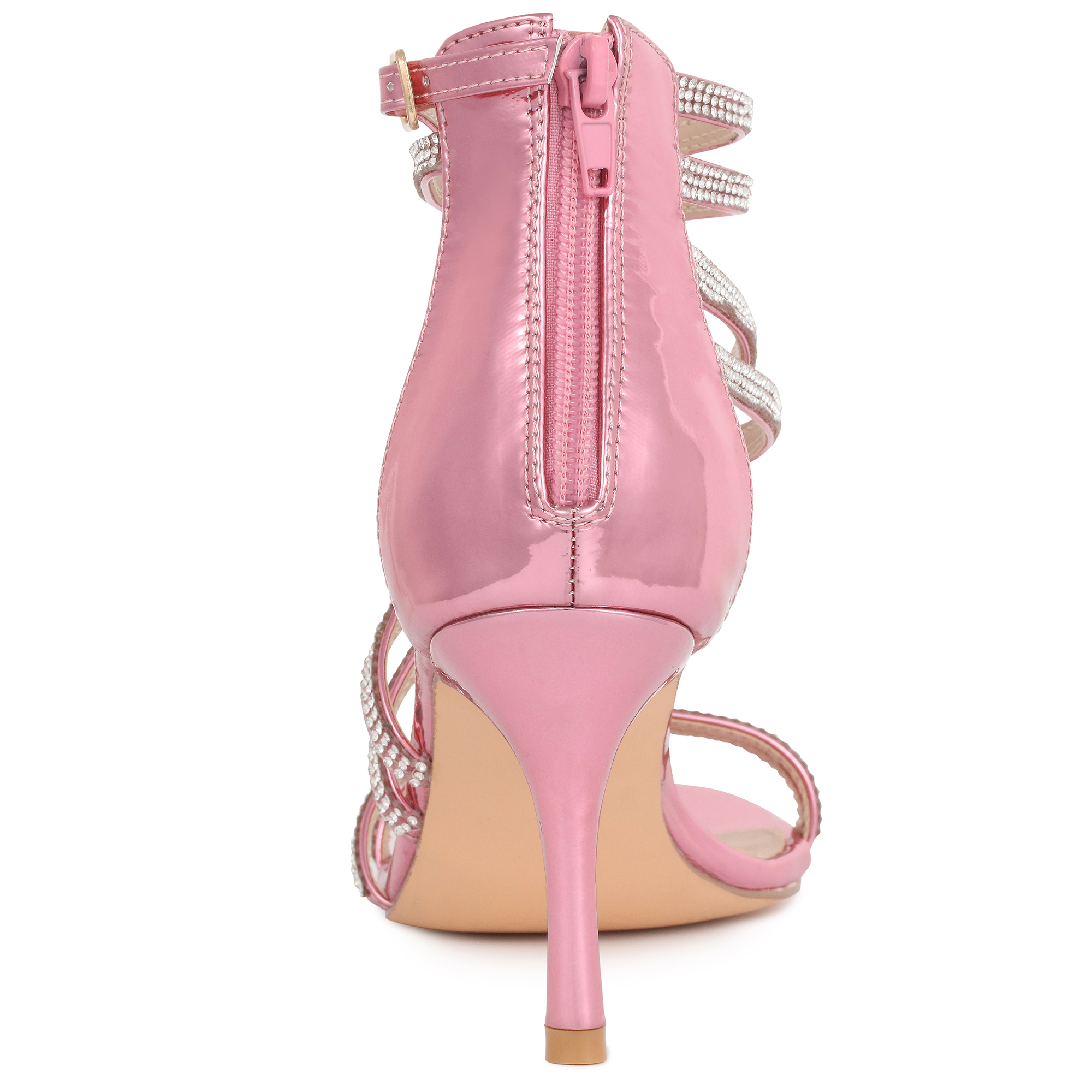 DARING DIVA Women's Ankle Strap Rhinestone Stiletto Heels Sandals Pink 9