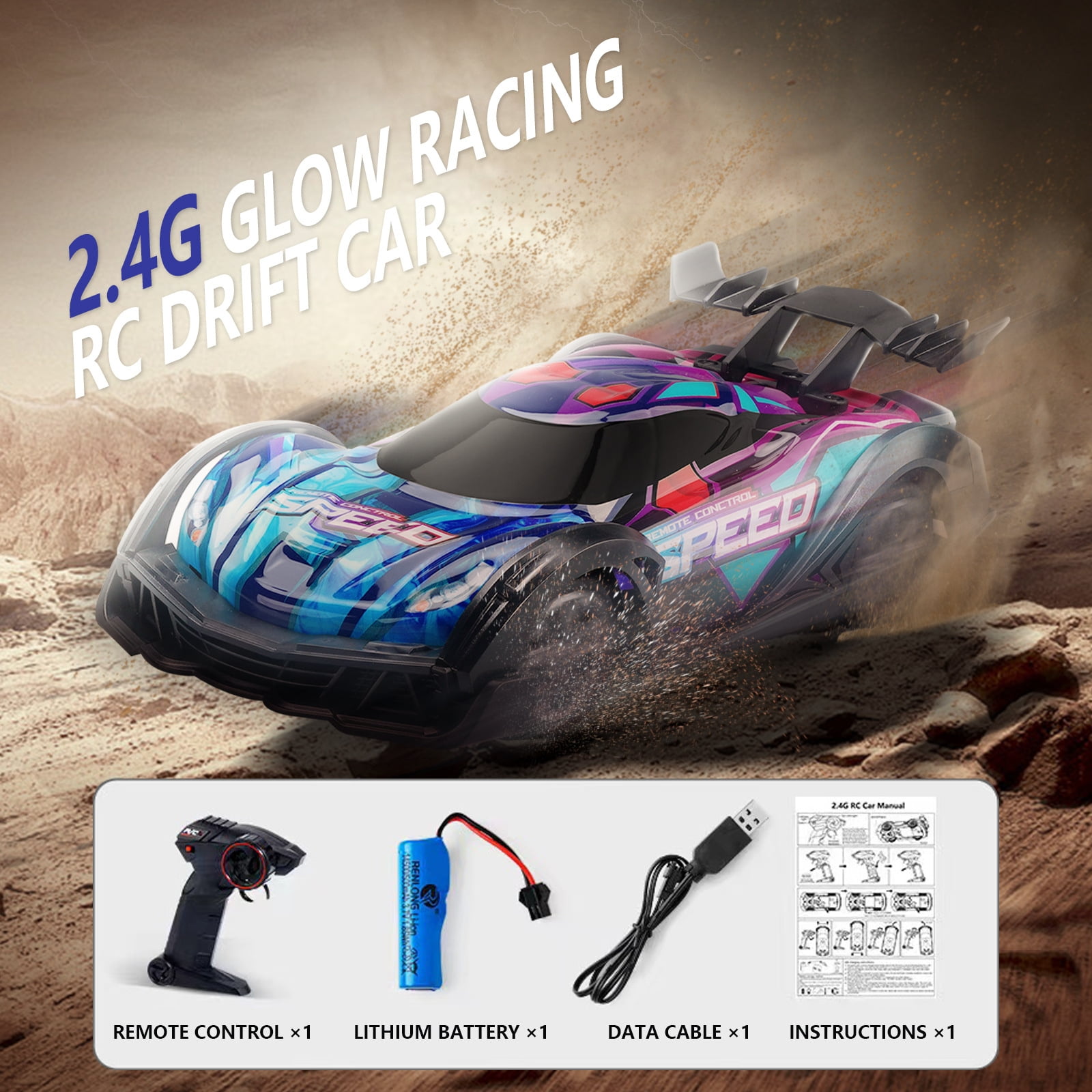 RC Drift Car 1:24 Remote Control Car 4WD Drift RC Cars 2.4Ghz High Speed RC Vehicle with LED Lights Racing Toy Cars